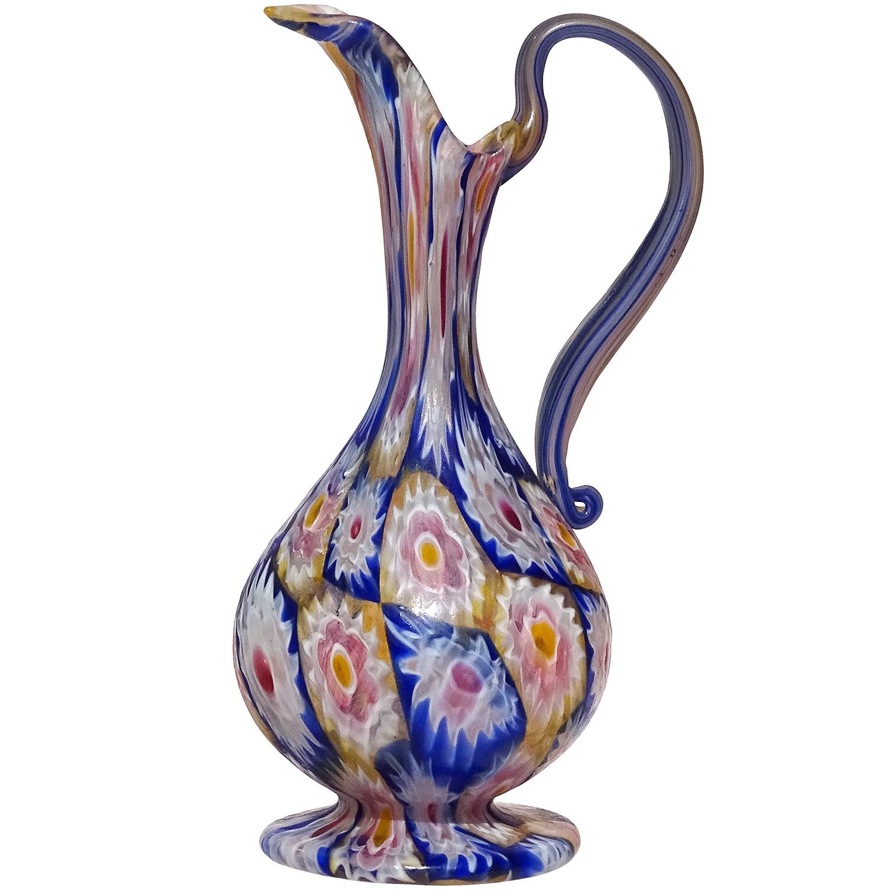 Vase à fleurs pour meuble de rangement, en verre d'art de Murano italien ancien Millefiori de Fratelli Toso