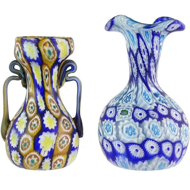 Fratelli Toso Murano Millefiori Flowers Antique Italian Art Glass