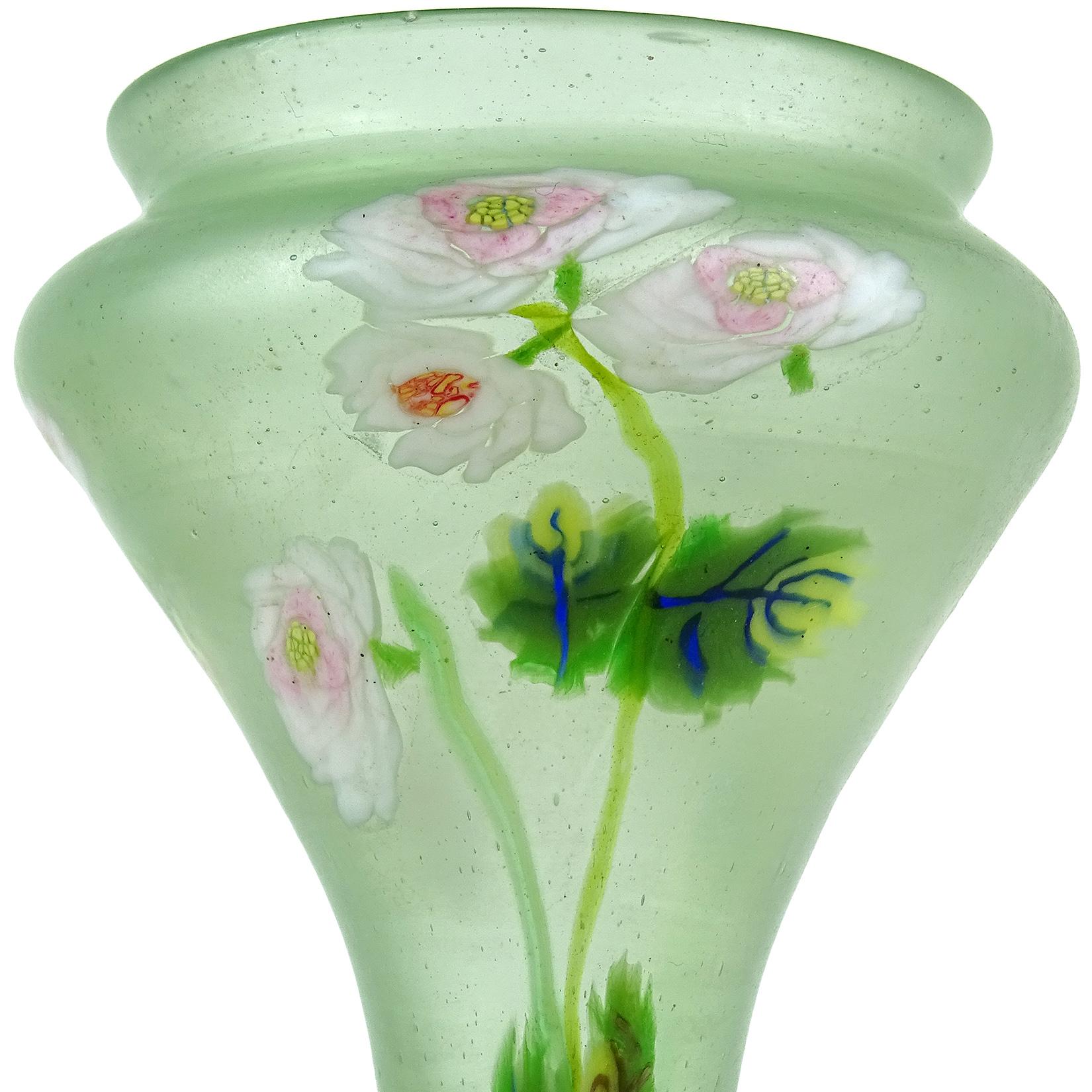 Art Nouveau Fratelli Toso Murano Millefiori Flowers Antique Italian Satin Art Glass Vase