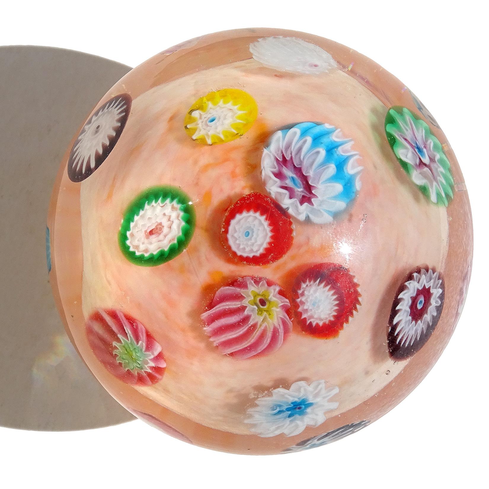 Mid-Century Modern Fratelli Toso Murano Millefiori Flowers Italian Art Glass Mushroom Paperweight