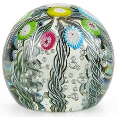 Fratelli Toso Murano Millefiori Flowers Ribbons Italian Art Glass Paperweights