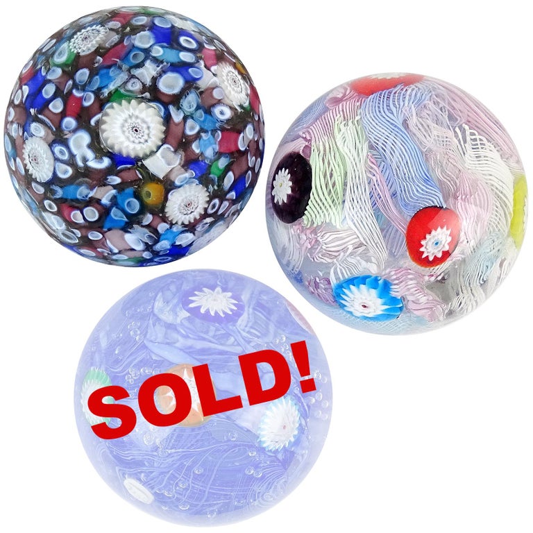 Ranking TOP2 Vintage Handblown Art Clear Glass Sphere Floral Design Blue Whit Healthprorecruit