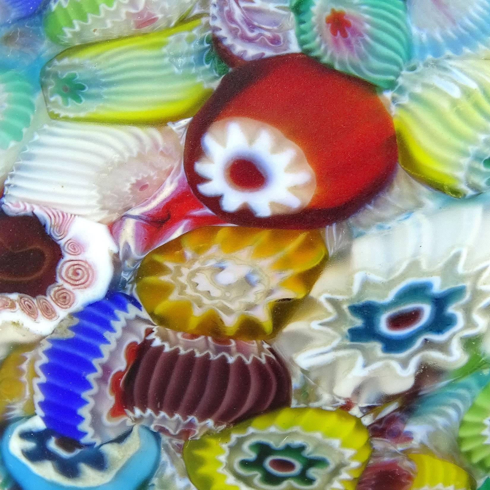 Fratelli Toso Murano Millefiori Flowers Ribbons Italian Art Glass Paperweights In Excellent Condition In Kissimmee, FL