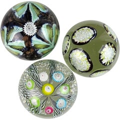 Fratelli Toso Murano Millefiori Flowers Ribbons Italian Art Glass Paperweights