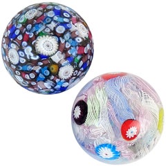 Fratelli Toso Murano Millefiori Flowers Ribbons Italian Art Glass Paperweights