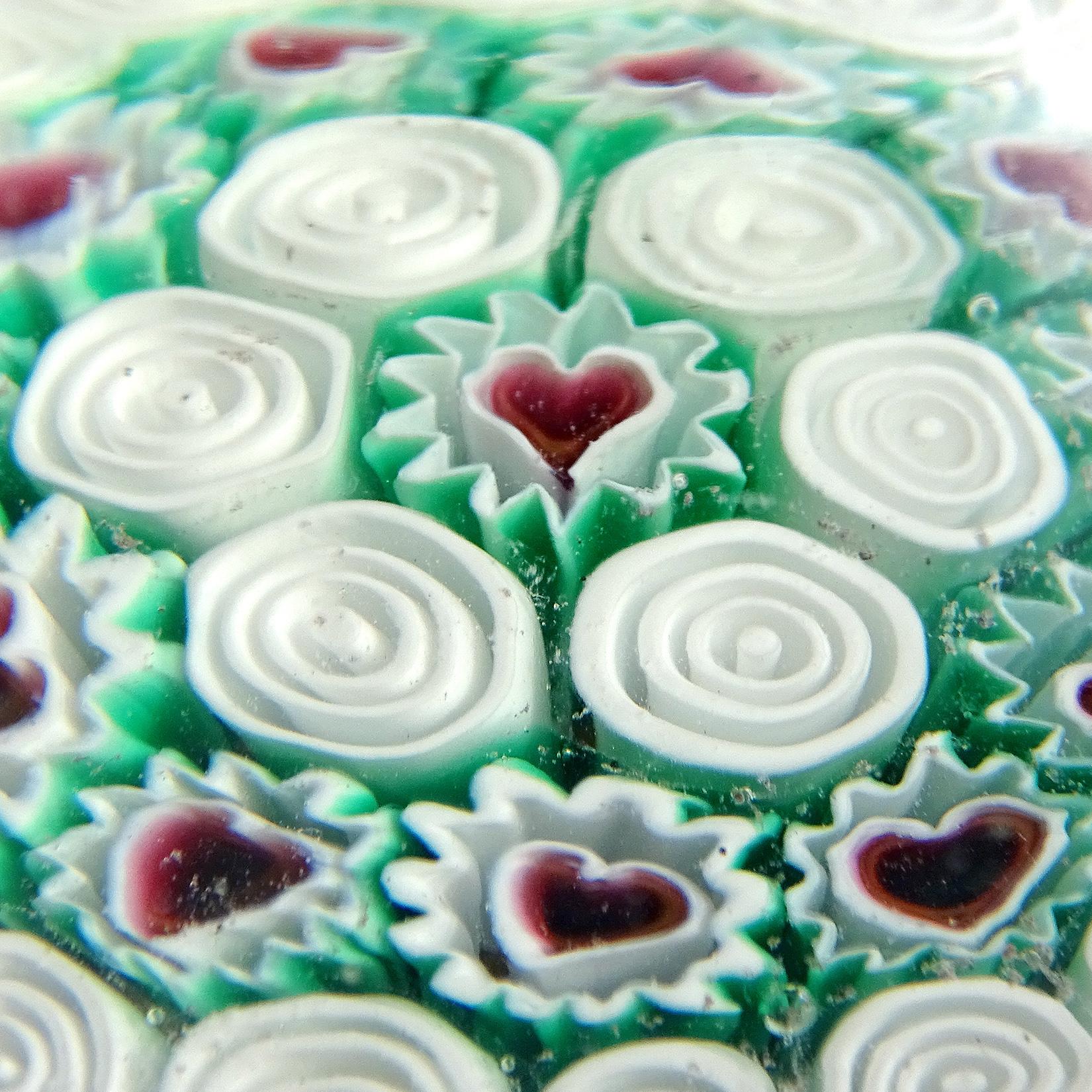 Mid-Century Modern Fratelli Toso Murano Millefiori Heart Mosaic Italian Art Glass Paperweight