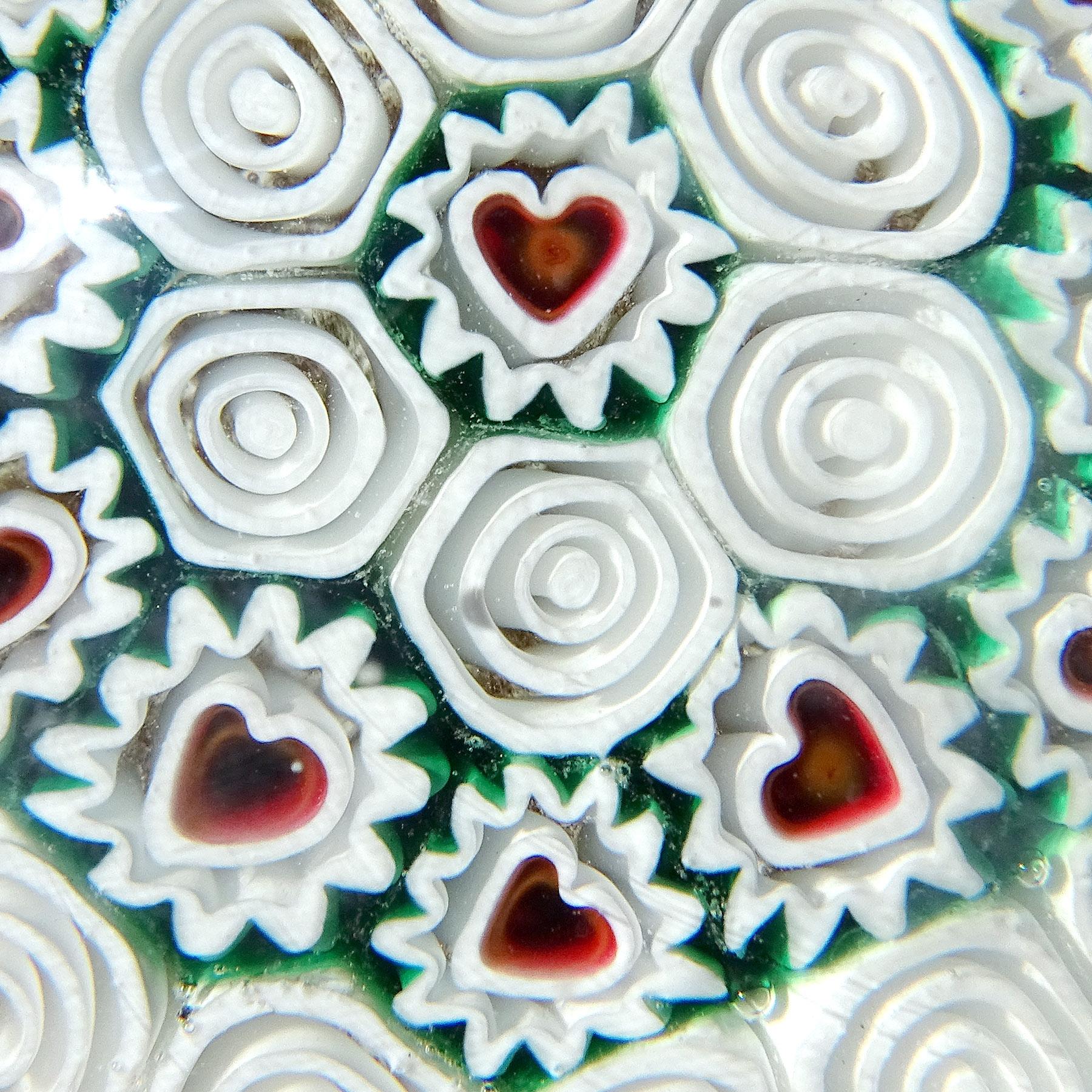 Mid-Century Modern Fratelli Toso Murano Millefiori Heart Mosaic Italian Art Glass Paperweight For Sale