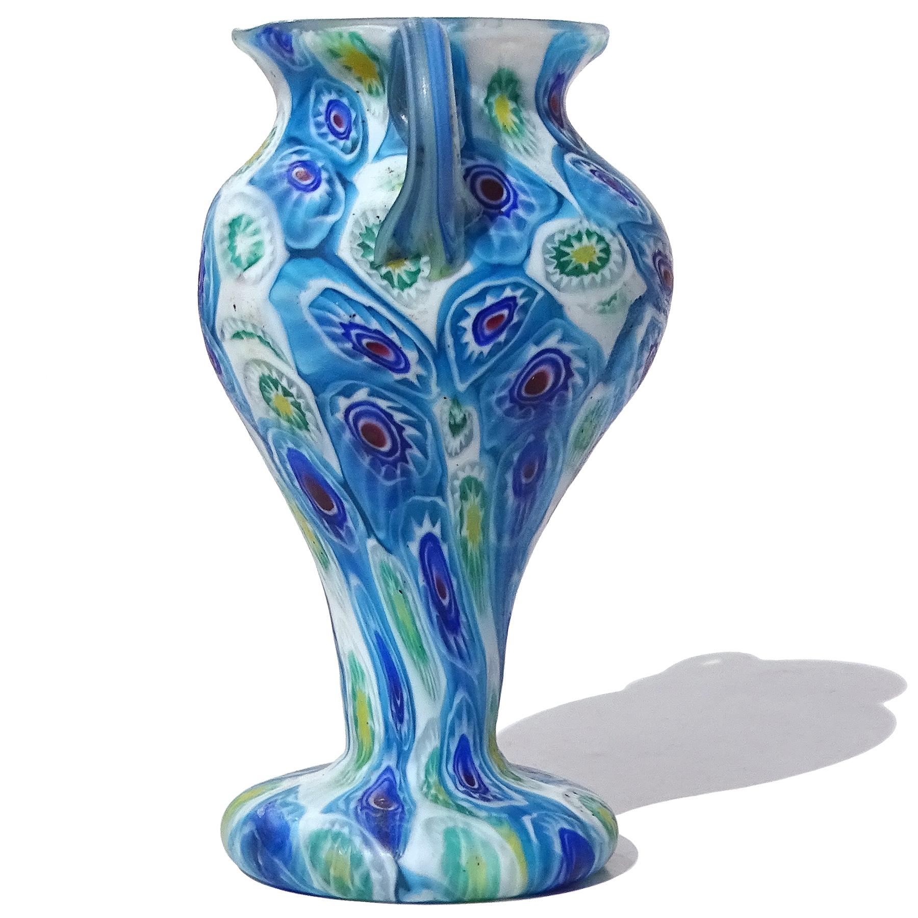 Fratelli Toso Murano Millefiori Mosaik Antike Italienische Kunst Glas Blumenvase (Art nouveau) im Angebot