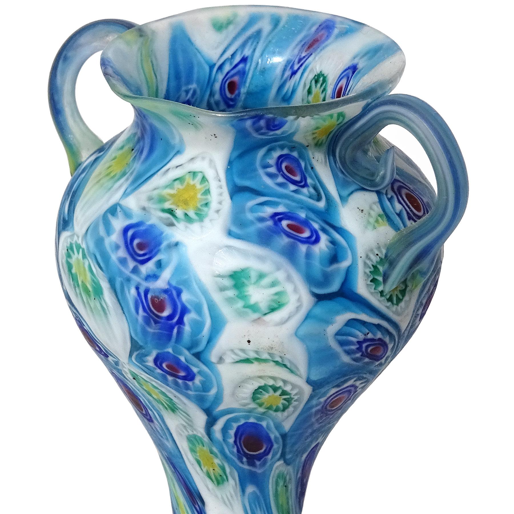Fratelli Toso Murano Millefiori Mosaik Antike Italienische Kunst Glas Blumenvase im Zustand „Gut“ im Angebot in Kissimmee, FL