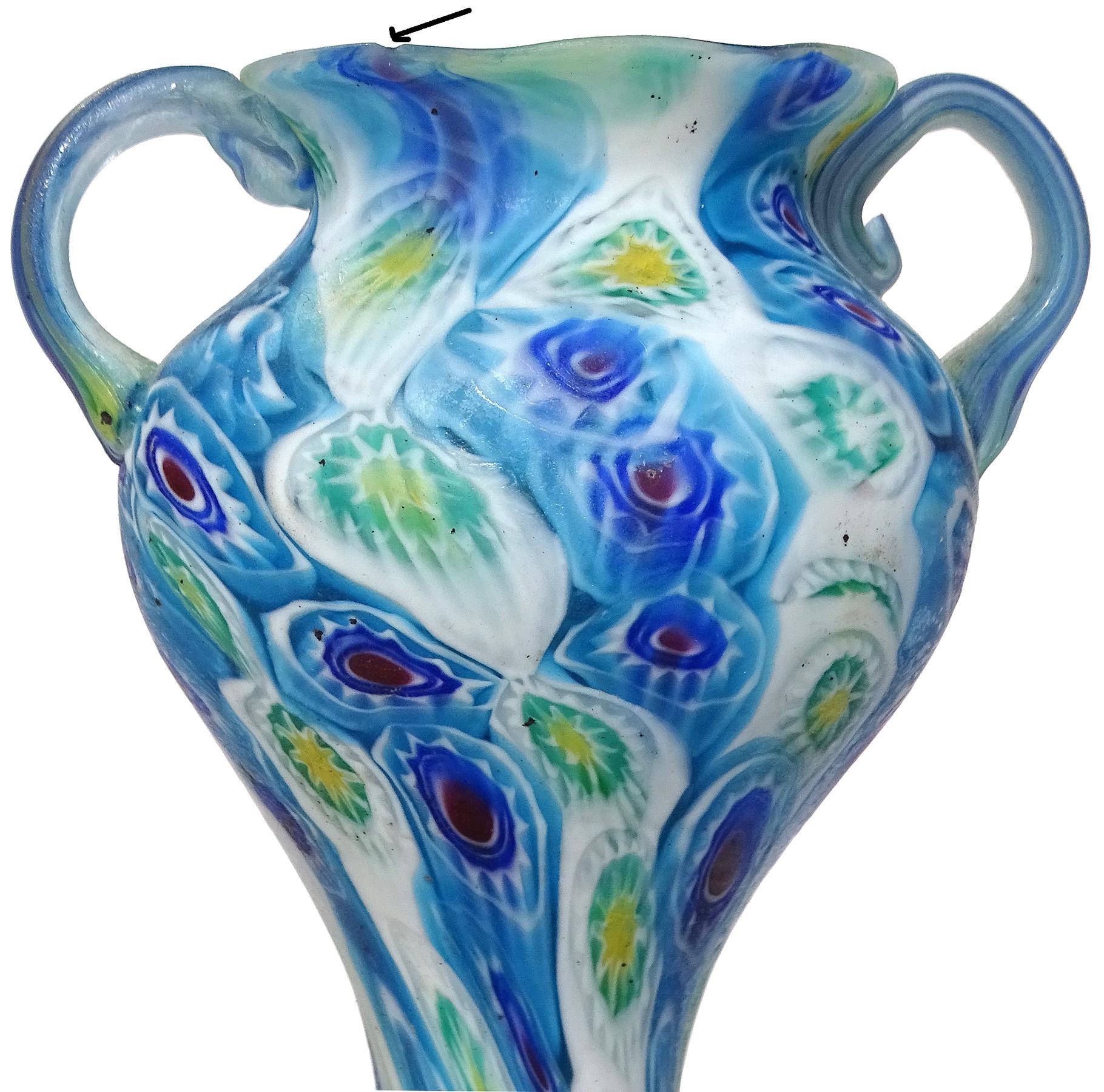 Fratelli Toso Murano Millefiori Mosaik Antike Italienische Kunst Glas Blumenvase (20. Jahrhundert) im Angebot