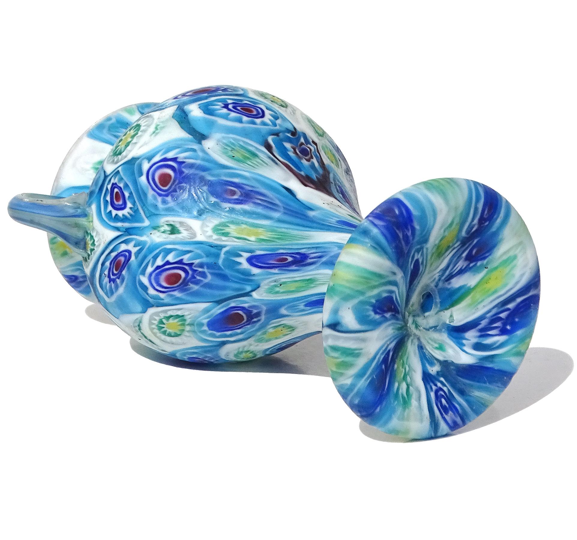 Fratelli Toso Murano Millefiori Mosaik Antike Italienische Kunst Glas Blumenvase im Angebot 1