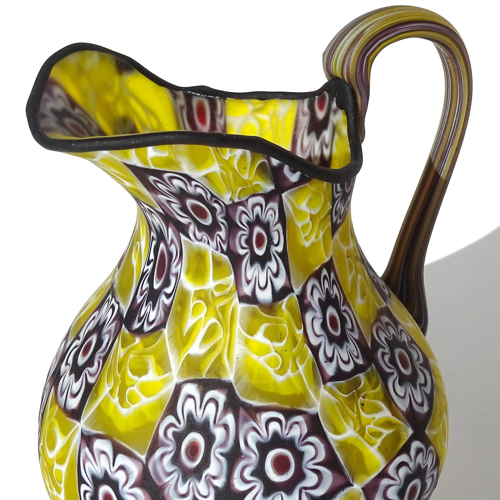 Fratelli Toso Murano Millefiori Mosaic Antique Italian Art Glass Pitcher Plate In Good Condition For Sale In Kissimmee, FL