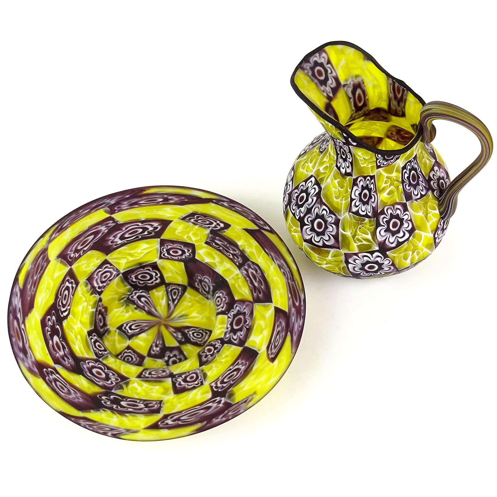 Fratelli Toso Murano Millefiori Mosaik antike italienische Kunst Glas Krug Teller im Angebot 3