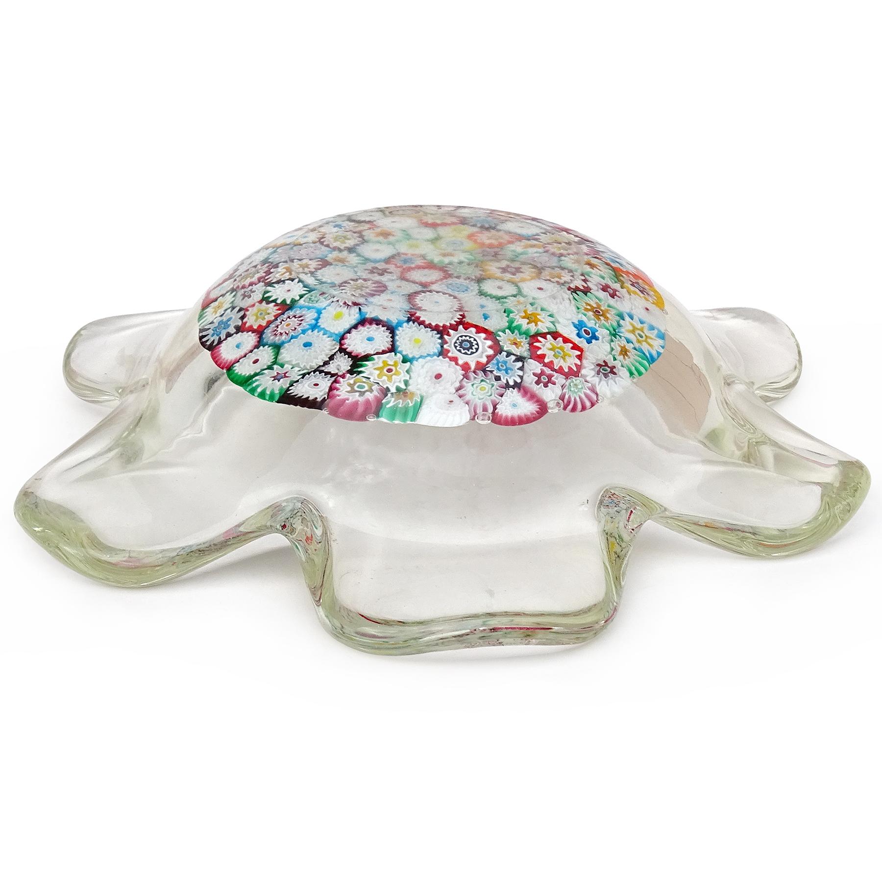 Fratelli Toso Murano Millefiori Mosaik Dekor Italienisch Art Glass Clear Flower Bowl 1