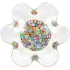 Fratelli Toso Murano Millefiori Mosaik Dekor Italienisch Art Glass Clear Flower Bowl