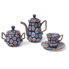 Fratelli Toso Murano Millefiori Mosaic Teapot Sugar Bowl Italian Art Glass Set