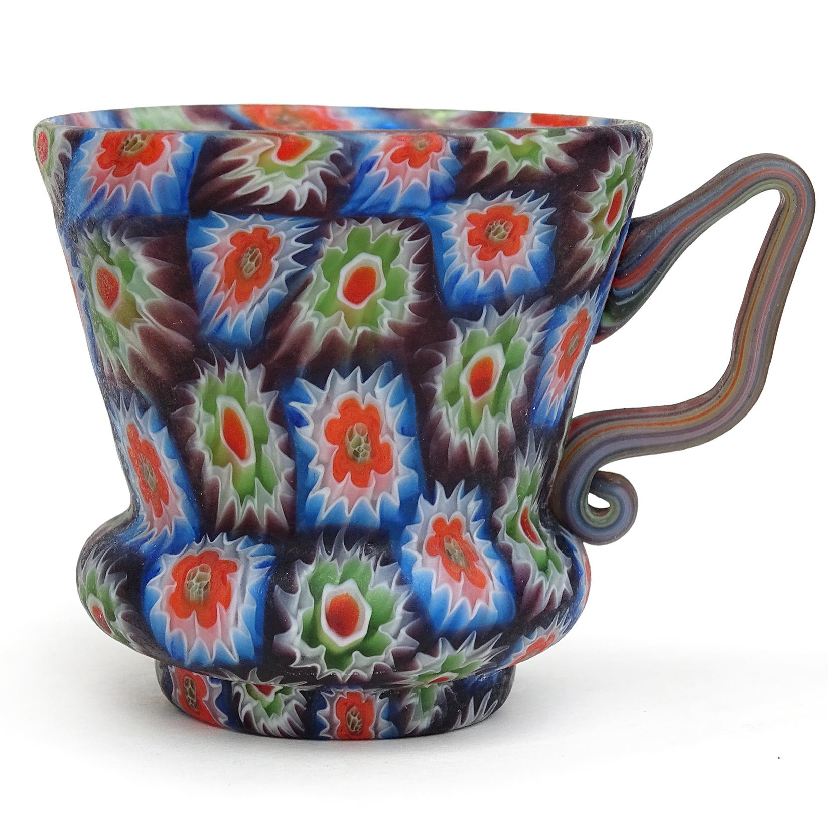 Fratelli Toso Murano Millefiori Mosaic Teapot Sugar Bowl Italian Art Glass Set In Good Condition For Sale In Kissimmee, FL