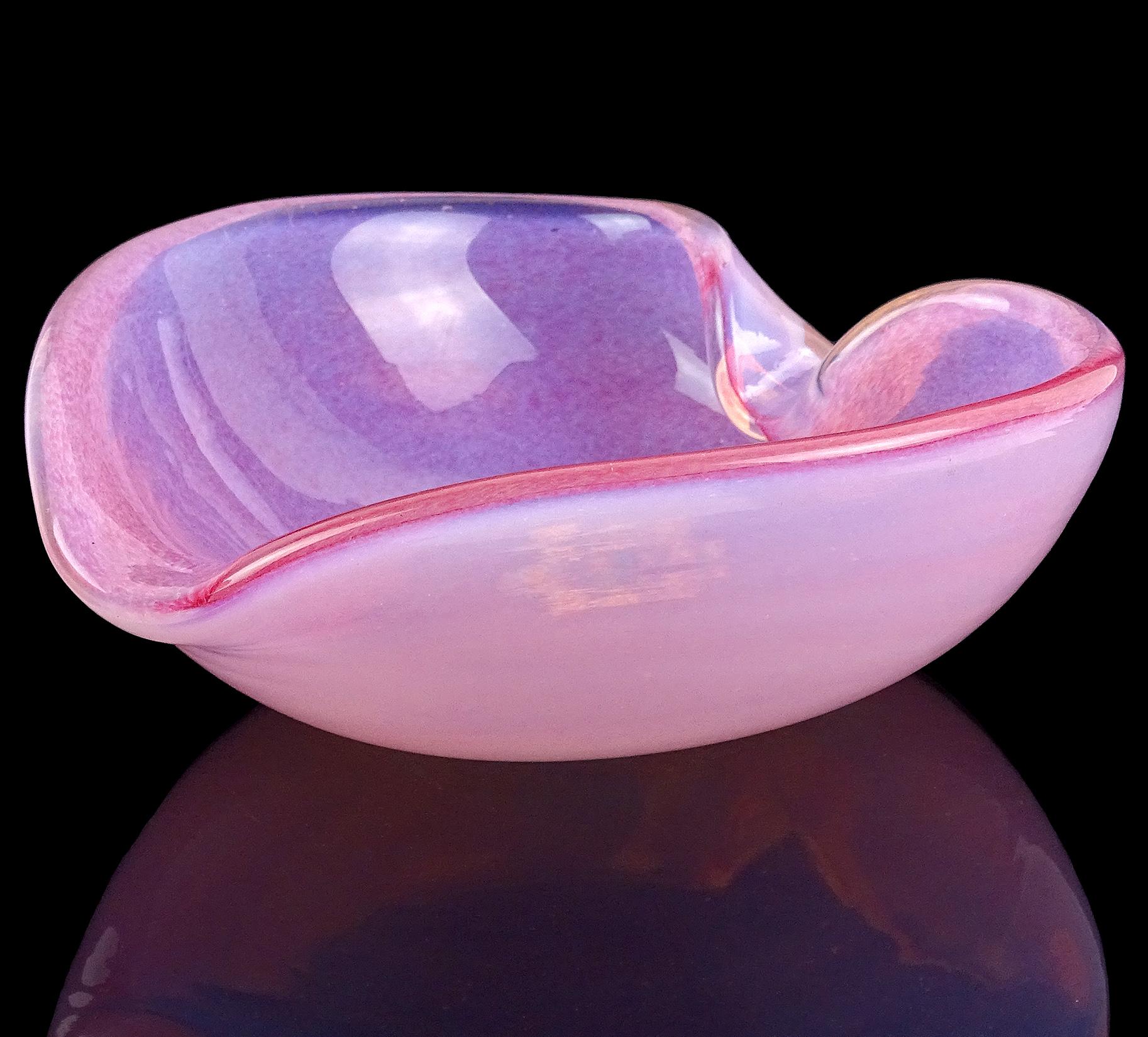 Fratelli Toso Murano Millefiori Pink Opalescent Italian Art Glass Heart Bowl For Sale 1