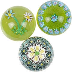 Fratelli Toso Murano Mosaic Millefiori Flower Italian Art Glass Paperweights Set
