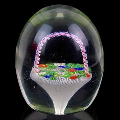 Fratelli Toso Murano Mosaic Wild Flowers Basket Italian Art Glass Paperweight