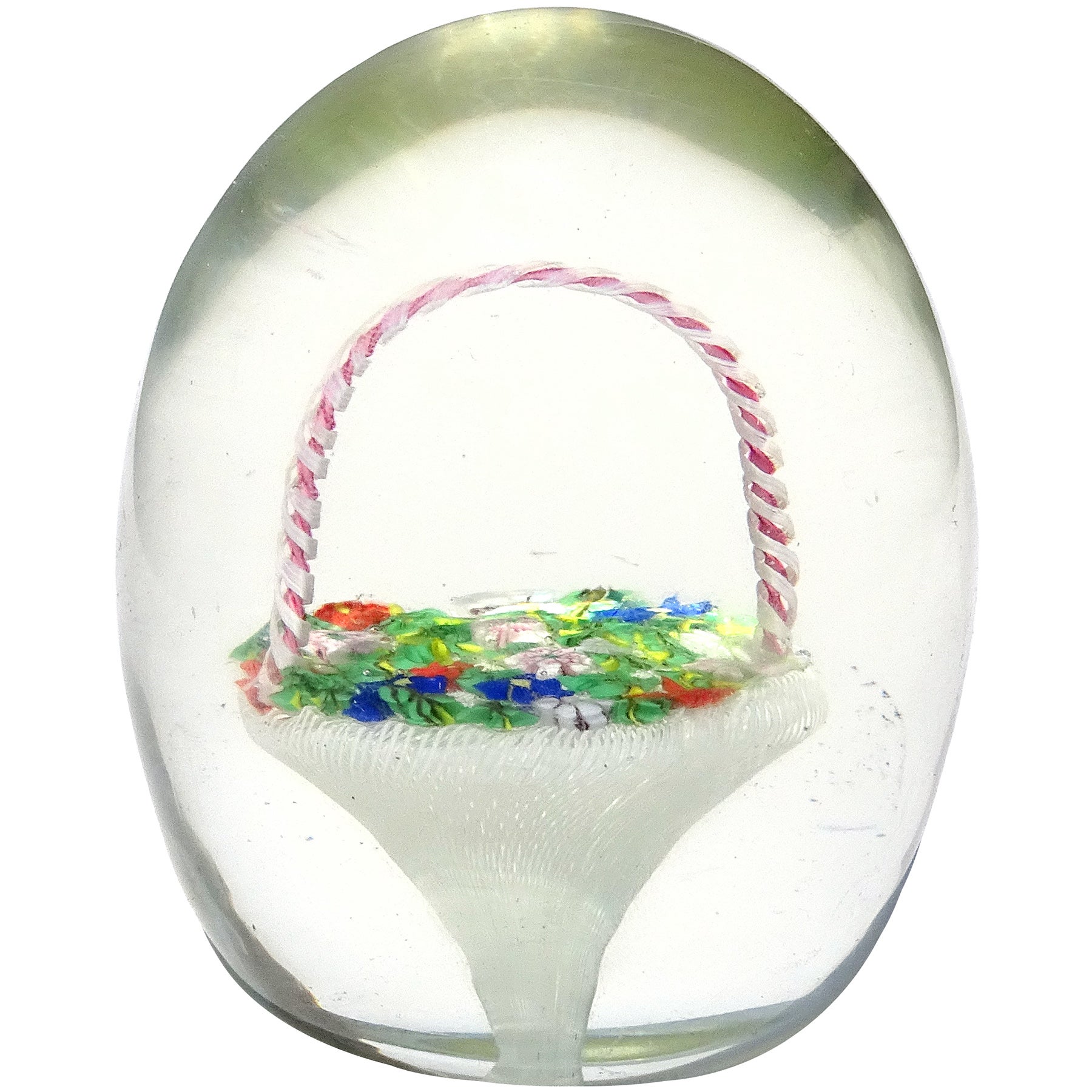 Fratelli Toso Murano Mosaic Wild Flowers Basket Italian Art Glass Paperweight For Sale
