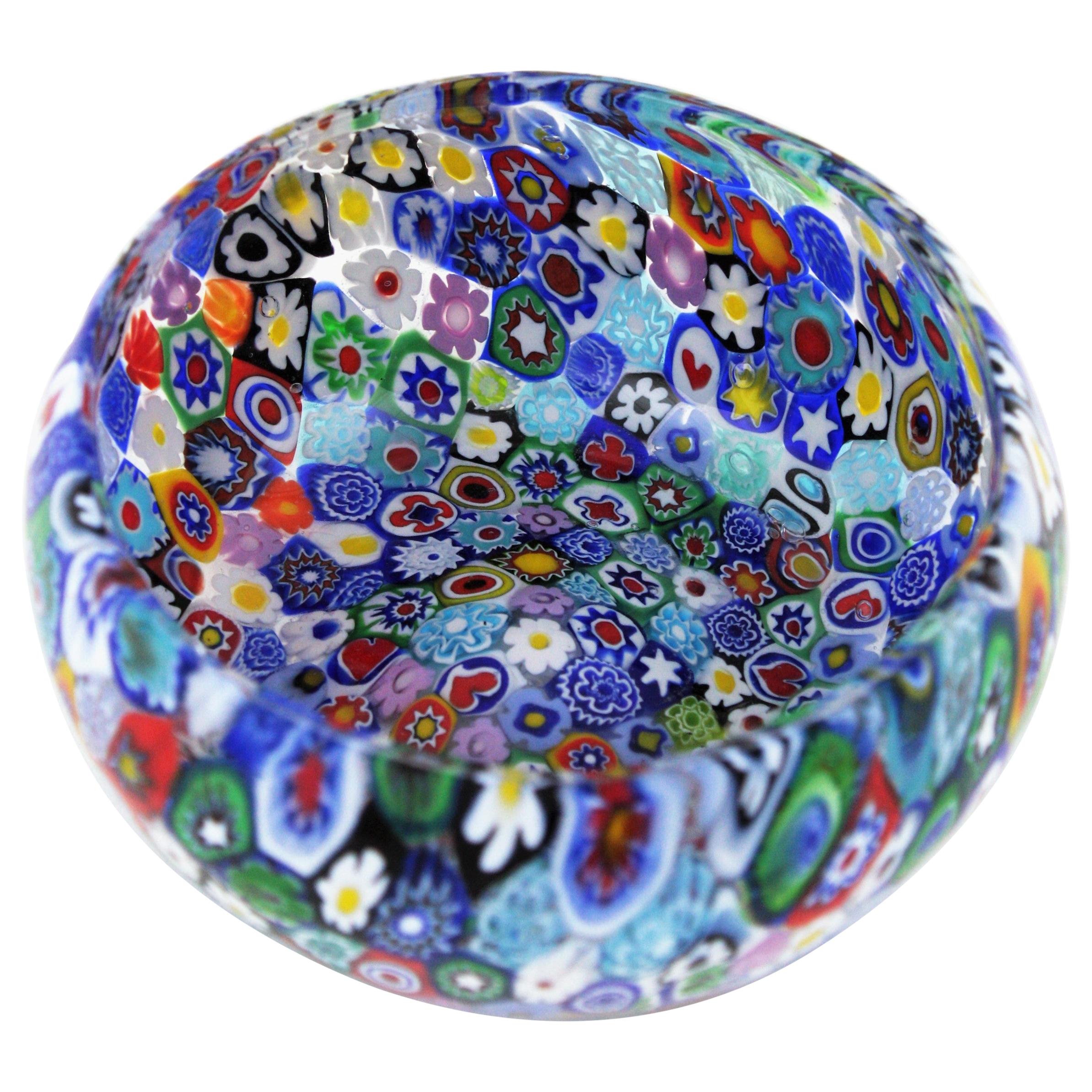 Fratelli Toso Murano Multi-Color Murrine Italian Art Glass Bowl, 1950s
