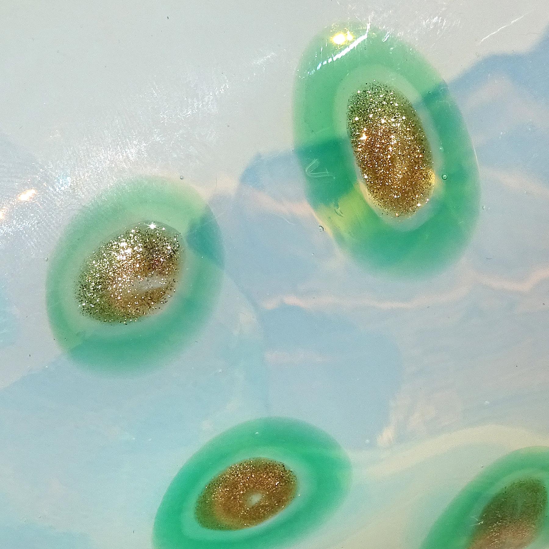 Fratelli Toso Murano Opal Green Aventurine Spots Italian Art Glass Cut Rim Bowl For Sale 4