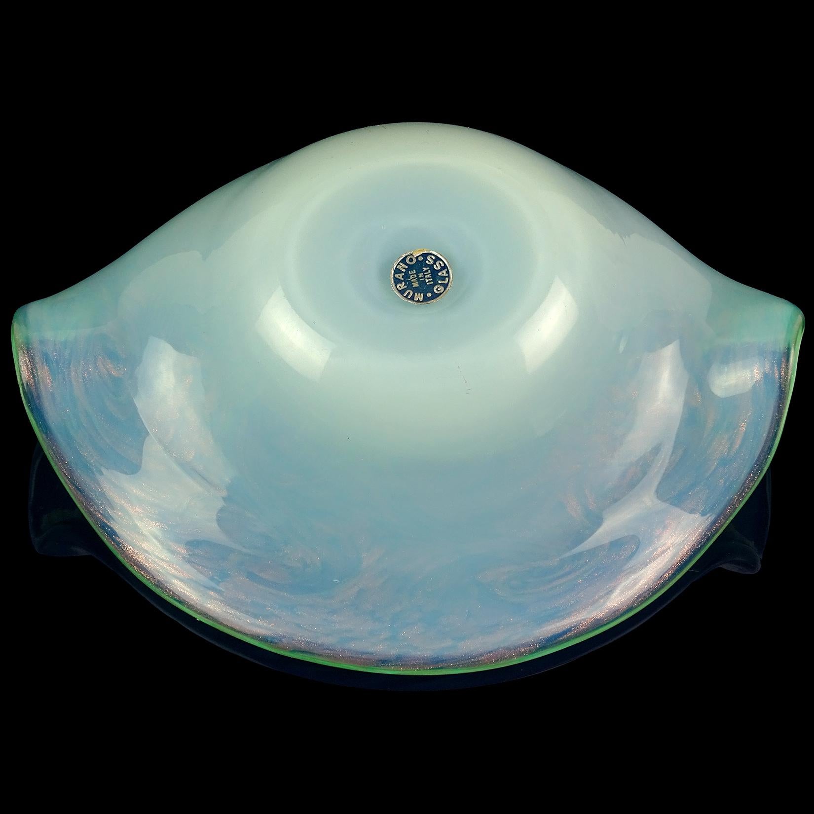 Fratelli Toso Murano Opal Green Aventurine Swirl Italian Art Glass Bowl Dish 1