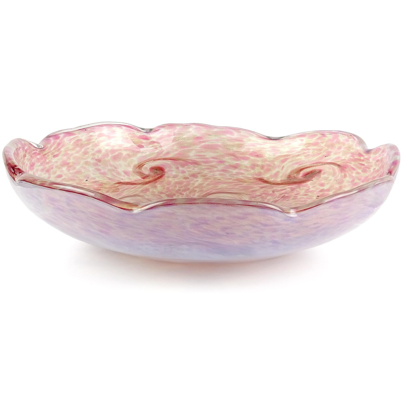 Mid-Century Modern Fratelli Toso Murano Opal Pink Aventurine Swirl Italian Art Glass Center Bowl For Sale