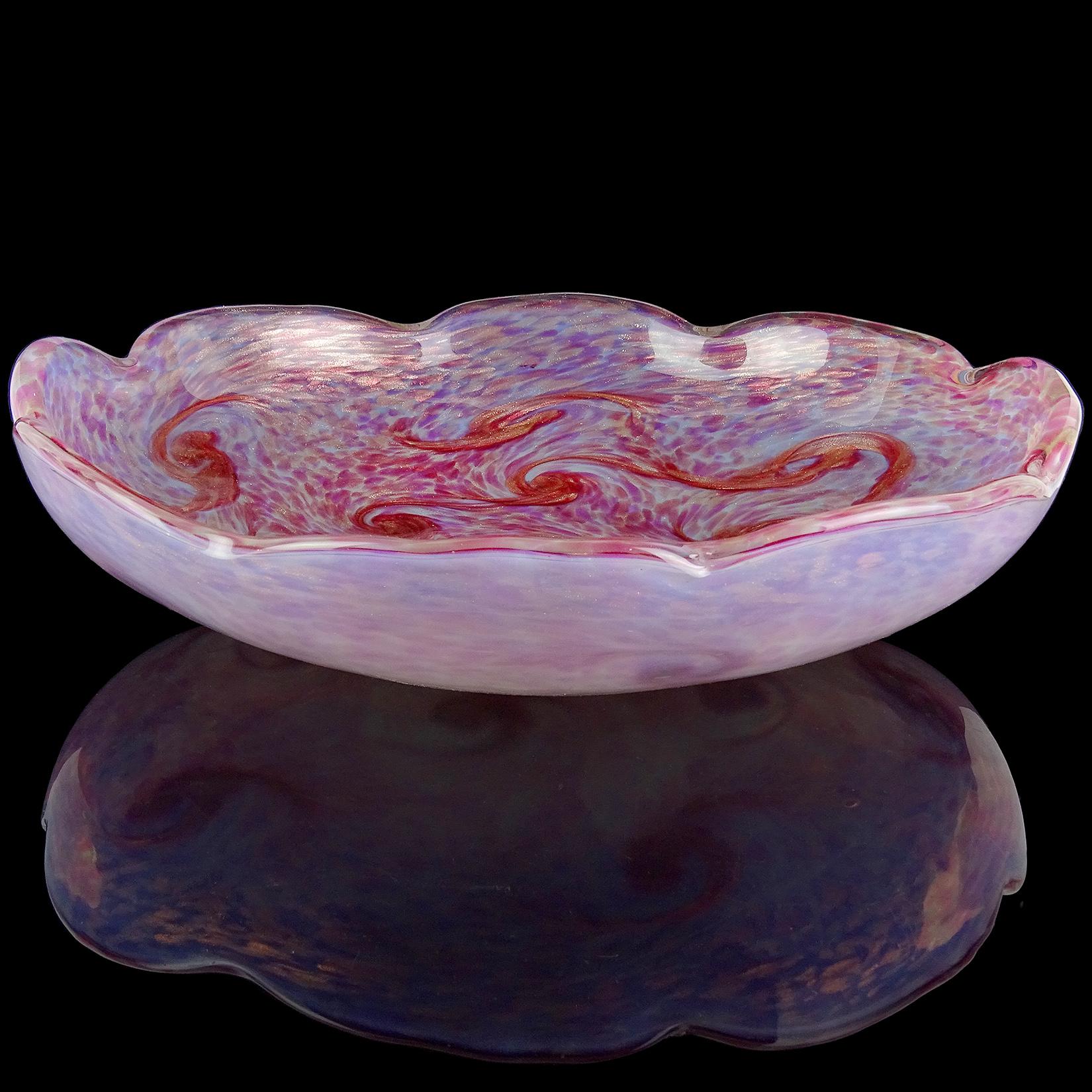 Fratelli Toso Murano Opal Pink Aventurine Swirl Italian Art Glass Center Bowl In Good Condition For Sale In Kissimmee, FL