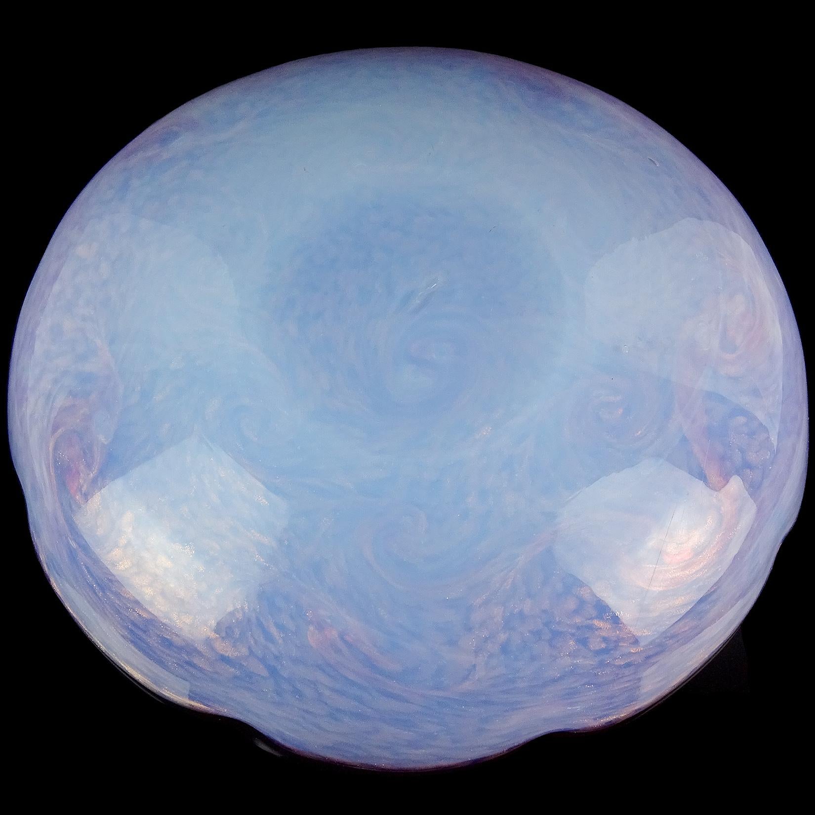 Fratelli Toso Murano Opal Rosa Aventurin Wirbel Italienische Kunst Glas Center Bowl (20. Jahrhundert) im Angebot