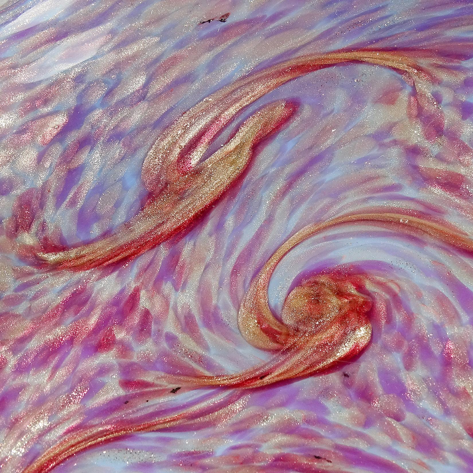 Fratelli Toso Murano Opal Rosa Aventurin Wirbel Italienische Kunst Glas Center Bowl im Angebot 1