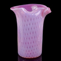 Fratelli Toso Murano Opal Pink Bubbles Italian Art Glass Scroll Top Flower Vase