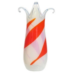Fratelli Toso Murano Opalescent Orange Strokes Italian Art Glass Flower Vase