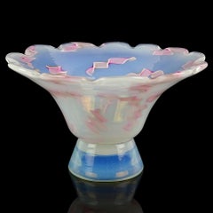 Fratelli Toso Murano Opalescent Pink Aventurine Ribbons Italian Art Glass Bowl