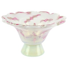 Fratelli Toso Murano Opalescent Pink Aventurine Ribbons Italian Art Glass Bowl