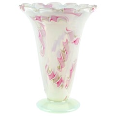 Fratelli Toso Murano Opalescent Pink Aventurine Ribbons Italian Art Glass Vase