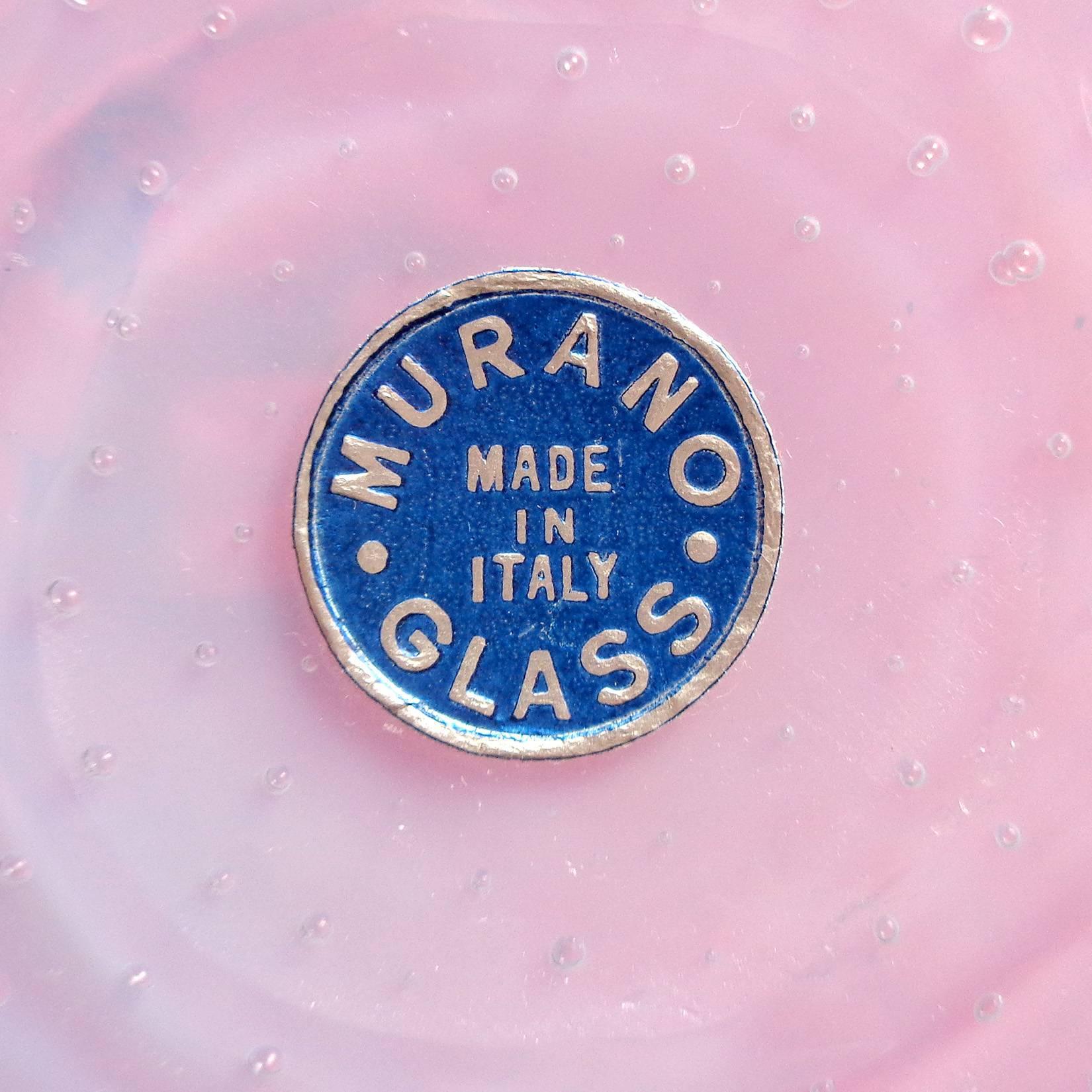Italienische Blumenvase aus Murano-Kunstglas mit opalisierenden rosa Blasen von Fratelli Toso im Zustand „Gut“ im Angebot in Kissimmee, FL