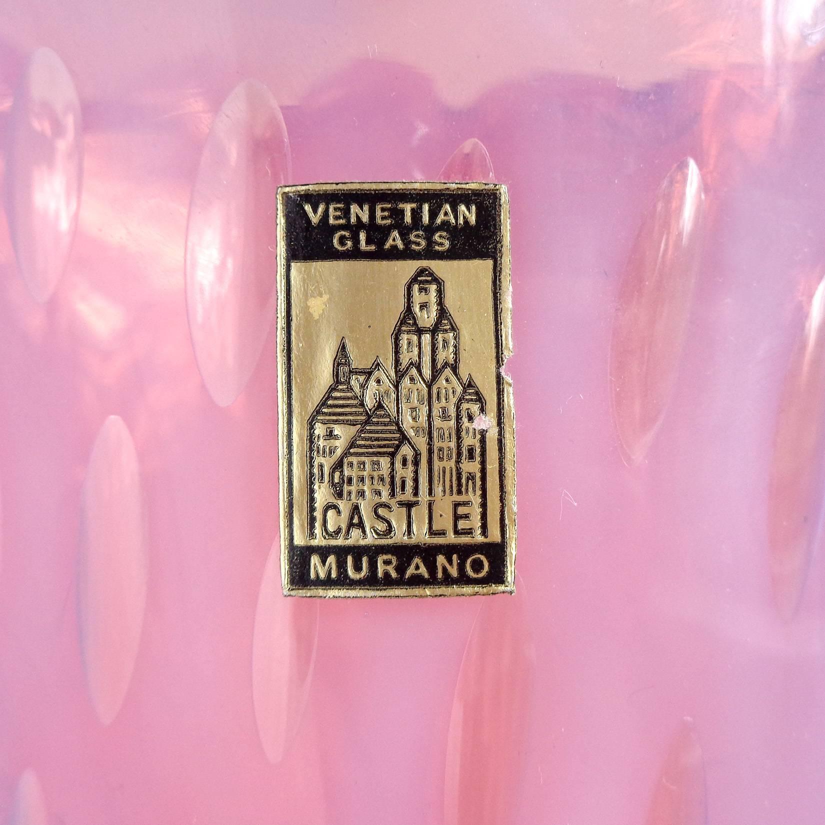 Fatto a mano Fratelli Toso Murano Vaso di fiori in vetro artistico italiano con bolle rosa opalescenti in vendita