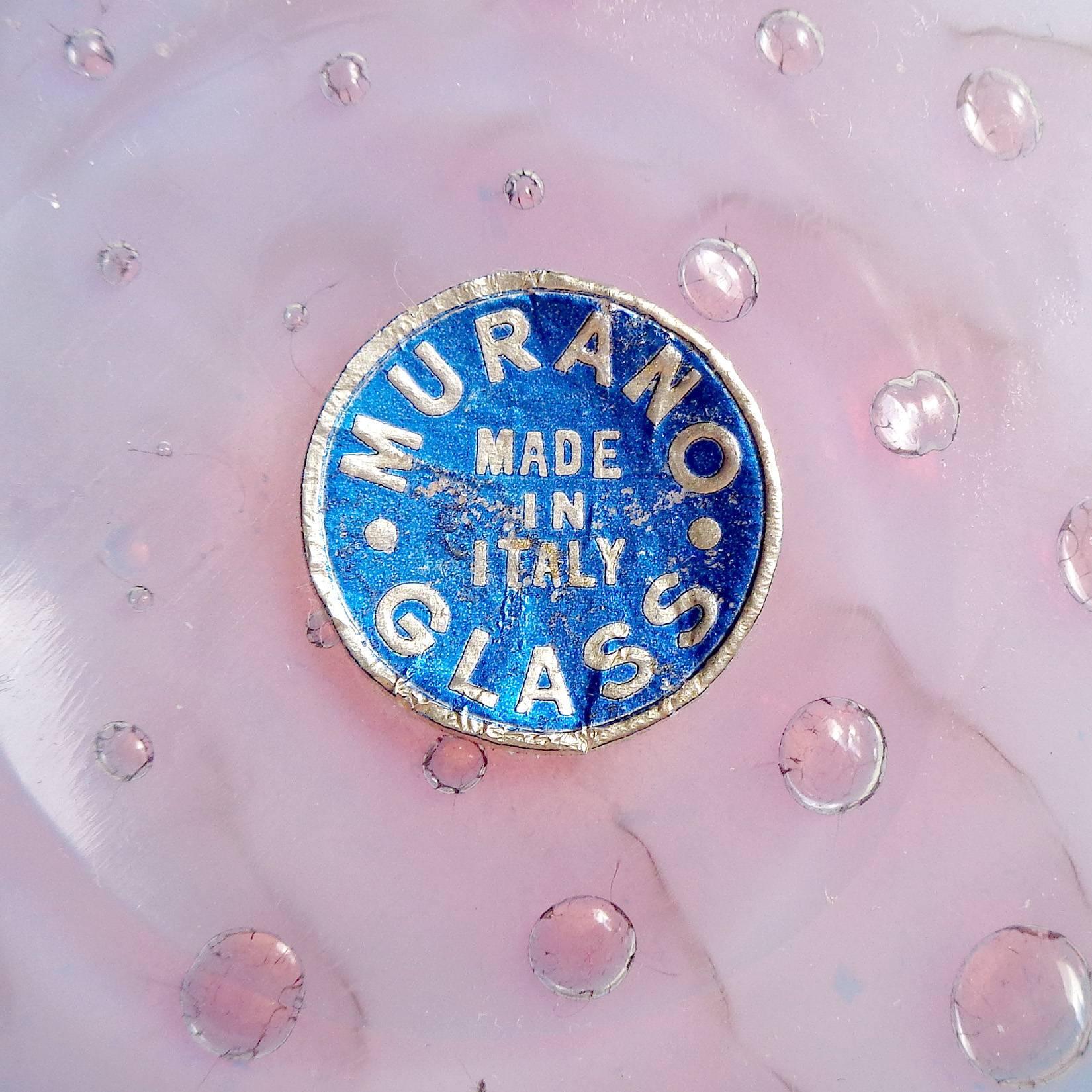 20ième siècle Vase à fleurs en verre d'art italien de Murano à bulles roses opalescentes de Fratelli Toso en vente