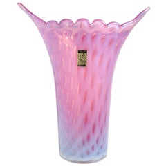 Retro Fratelli Toso Murano Opalescent Pink Bubbles Italian Art Glass Flower Vase