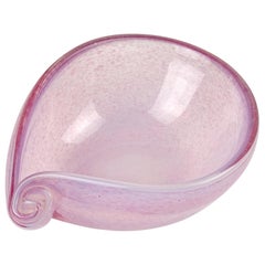 Fratelli Toso Murano Opalescent Pink Spots Italian Art Glass Scroll Shell Bowl