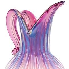 Fratelli Toso Murano Opalescent Purple Fade Italian Ribbed Art Glass Pitcher