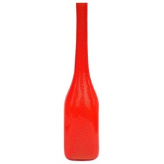 Fratelli Toso Murano Vaso di fiori in bottiglia di vetro artistico arancione a macchie d'oro