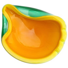 Fratelli Toso Murano Orange Green Italian Art Glass Melon Mango Decorative Bowl