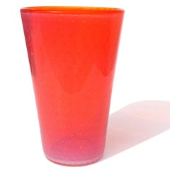 Fratelli Toso Murano Orange Opalescent Italian Art Glass Bullicante Flower Vase