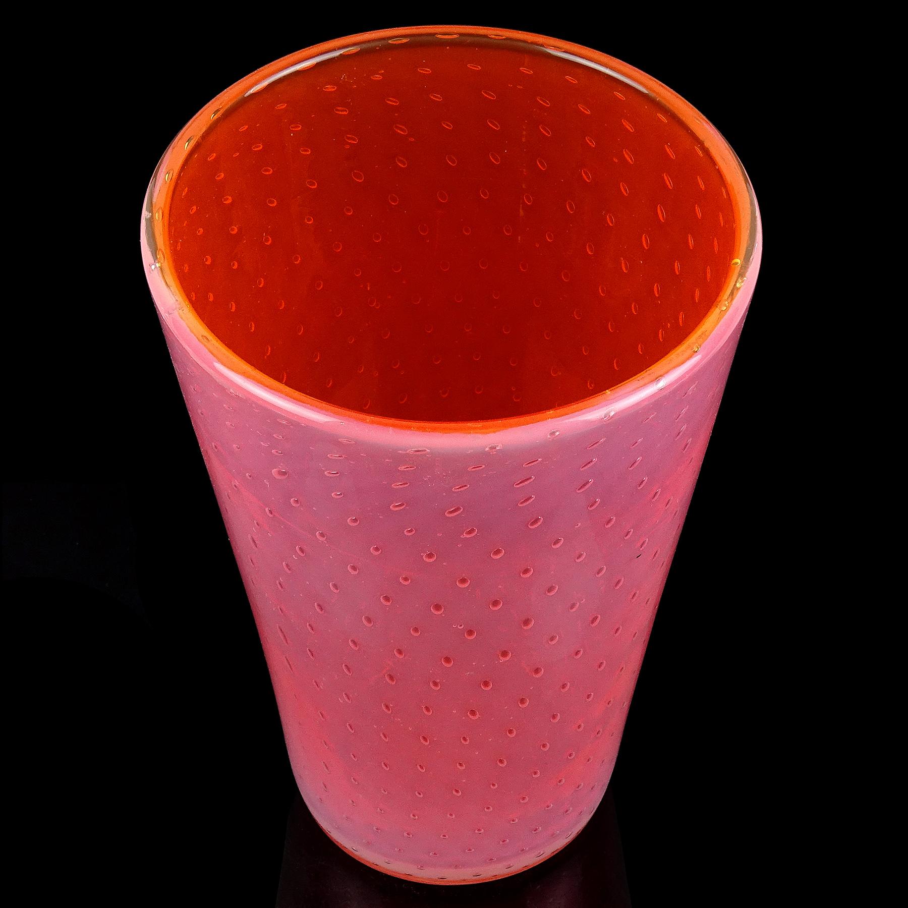 Fratelli Toso Murano Orange Opalescent Italian Art Glass Bullicante Flower Vase In Good Condition For Sale In Kissimmee, FL
