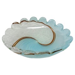 Fratelli Toso Murano Pale Blue White Zanfirico Swirls Bowl Dish Centerpiece