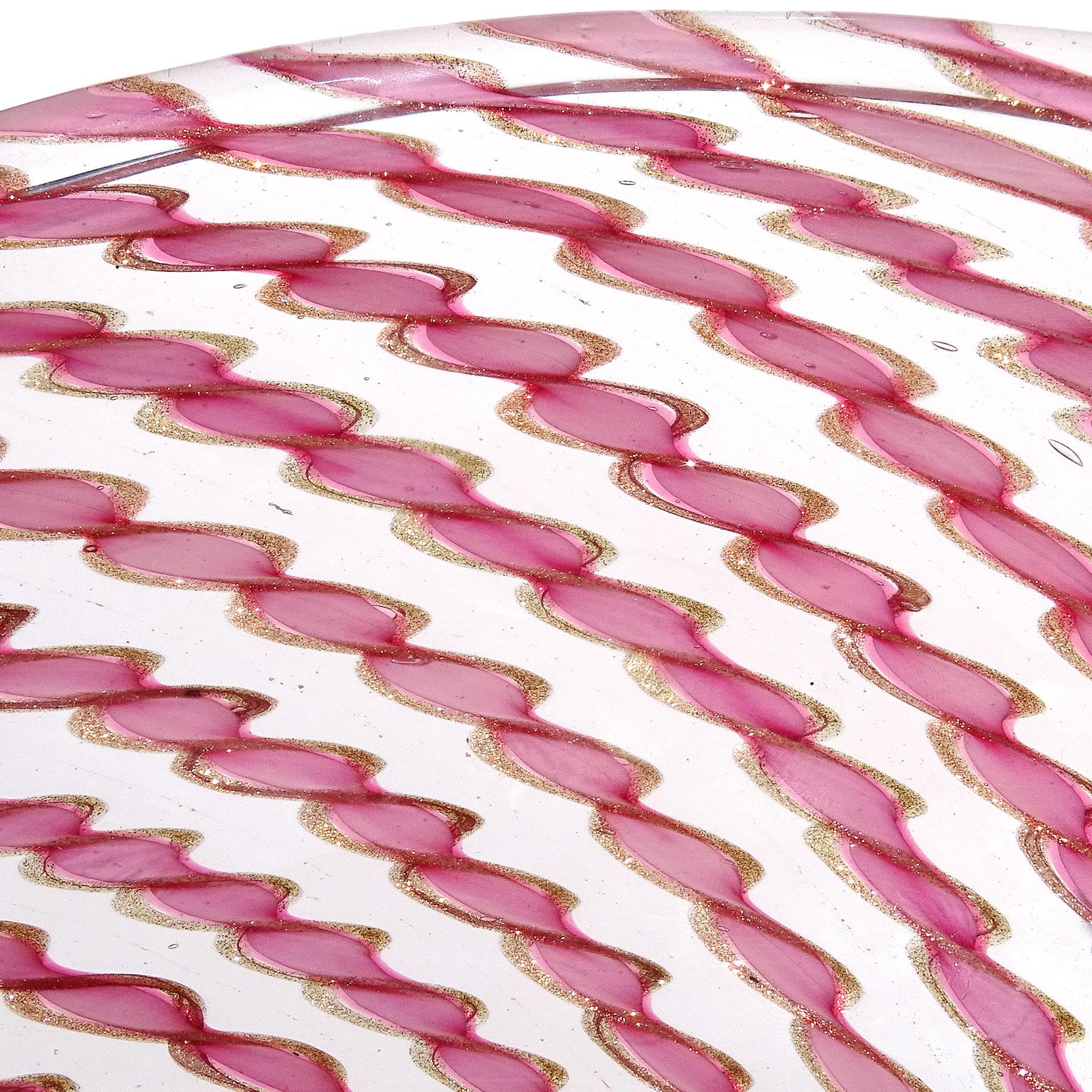 Schale aus italienischem Murano-Kunstglas mit rosa Aventurinbändern von Fratelli Toso im Angebot 2