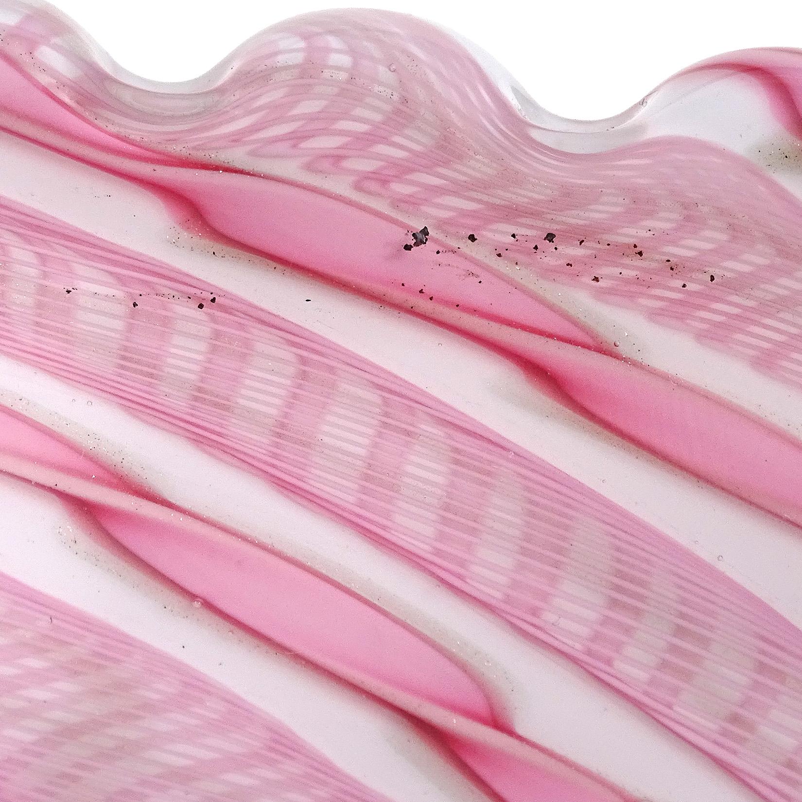 20th Century Fratelli Toso Murano Pink Aventurine Ribbons Italian Art Glass Centerpiece Bowl